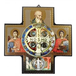 Krzyż-Ikona z wizerunkiem Św. Benedykta 15 cm